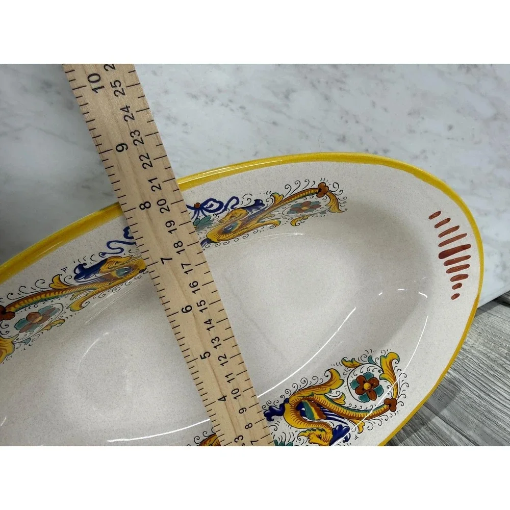 Italian Majolica Raffaellesco Dragon Oval Serving Bowl Ceramic Deruta Style 13